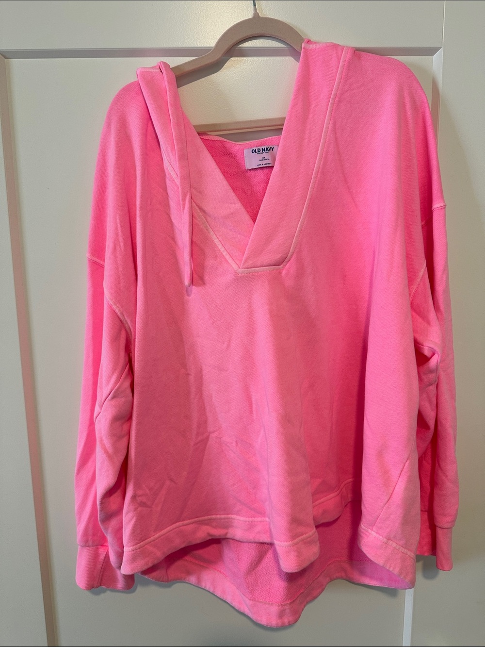 Old Navy Bright Pink V-Neck Pullover Hoodie